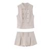 European and American style wholesale women's clothing fashion versatile temperament casual knot buckle vest + knot buckle shorts
