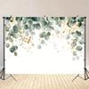 2D Plane Eucalyptus Leaf Background Fabric Featuring Green and Golden Plant Leaves Suitable for All Seasons Polyester Fiber