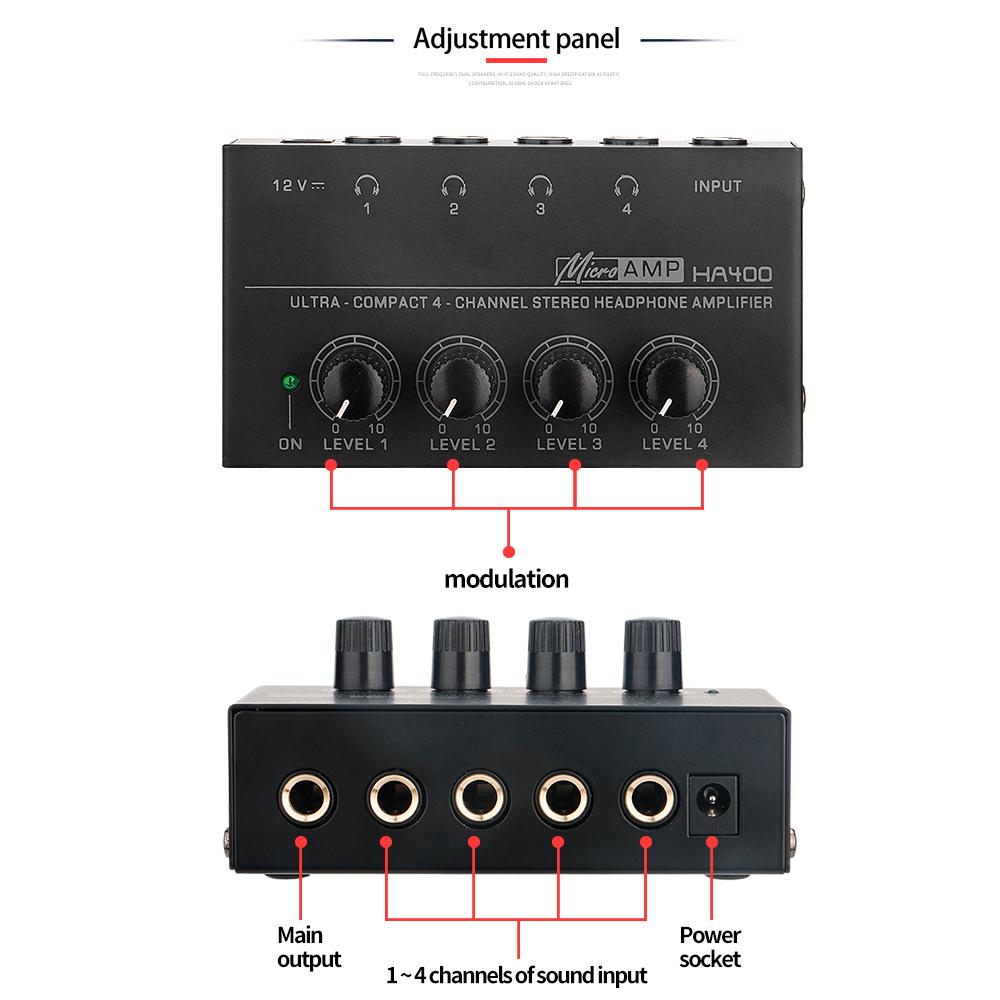 HA400 Ultrakompakter 4-Kanal Mini Audio Stereo Kopfhörerverstärker mit Netzteil