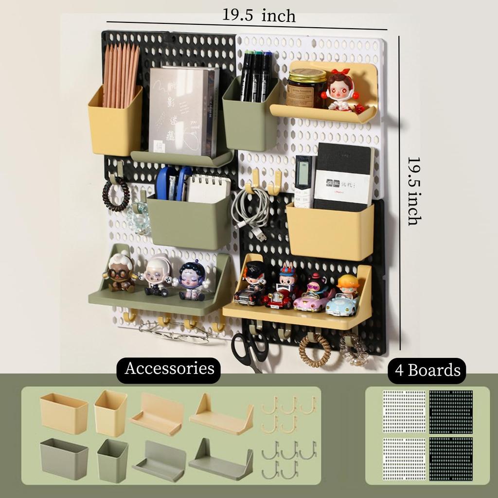 Pegboard Wall Organizer Combination Kit, Wall Organizer, Wall Mounted Peg Board Display Panels for Home and Office
