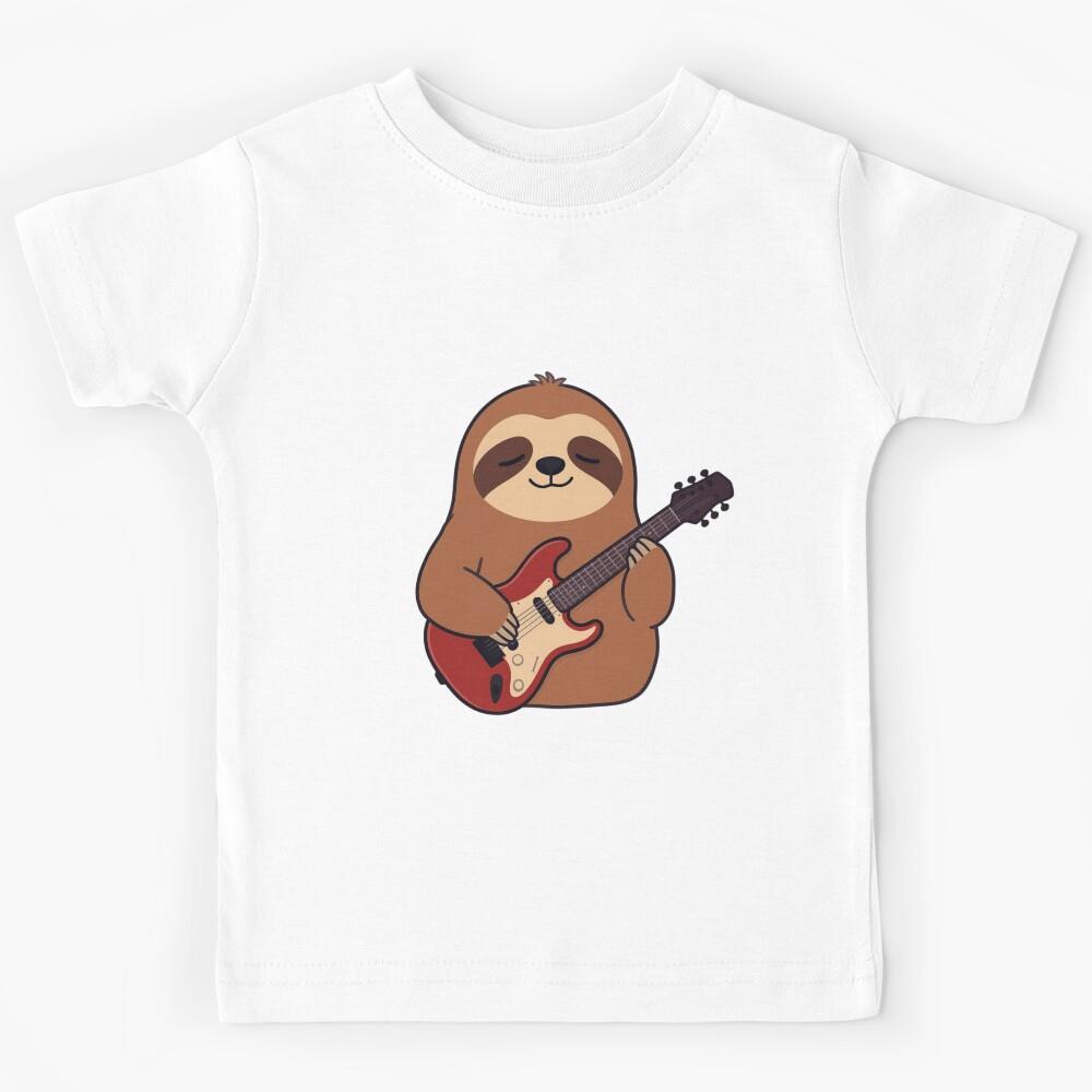 Lazy Guitar Sloth | Funny Flat Cartoon Sloth Music Sticker Kids T-Shirt 150