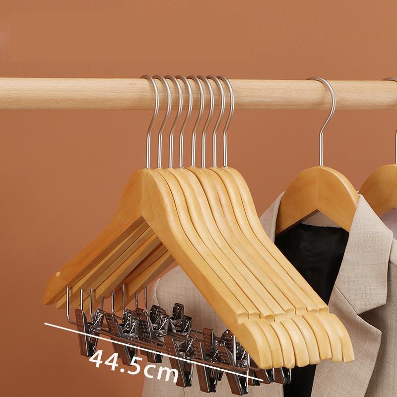 5pcs Wooden Hangers with Adjustable Clips,Solid Wood Pants Organizer for Blouse Dress Jacket,Natural Smooth Non-slip Skirts Rack