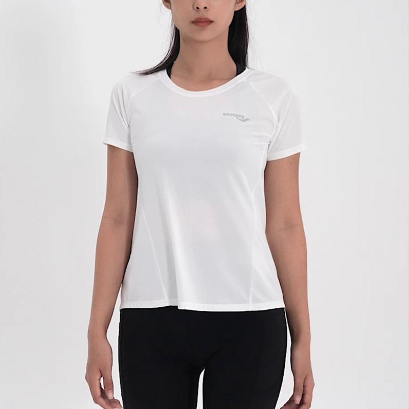 SAUCONY Solid Color Round Neck Pullover Short Sleeve T-Shirt Women Tops Pearl-White SC1230008DY-WT02