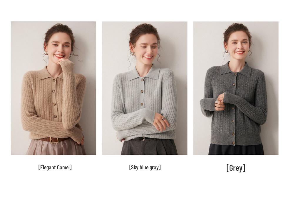 Women's Cashmere Cable Knit Cardigan, Long Sleeve, Single-Breasted Sweater Coat for Autumn/Winter