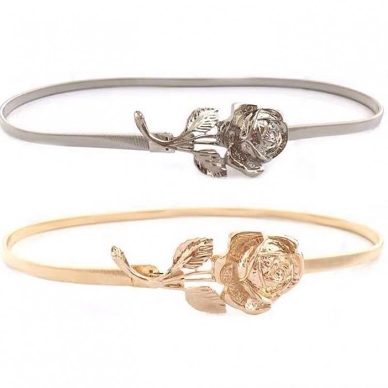 Elegant Rose Elastic Waistband For Dresses Charming Metal Waist Belt 2023 Collection