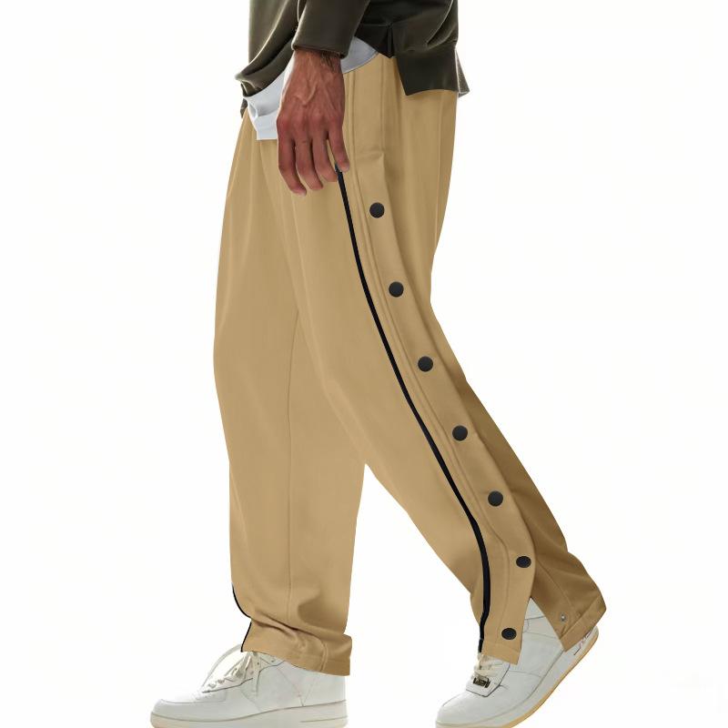 Mens Casual Side Button Striped Loose Sports Pants