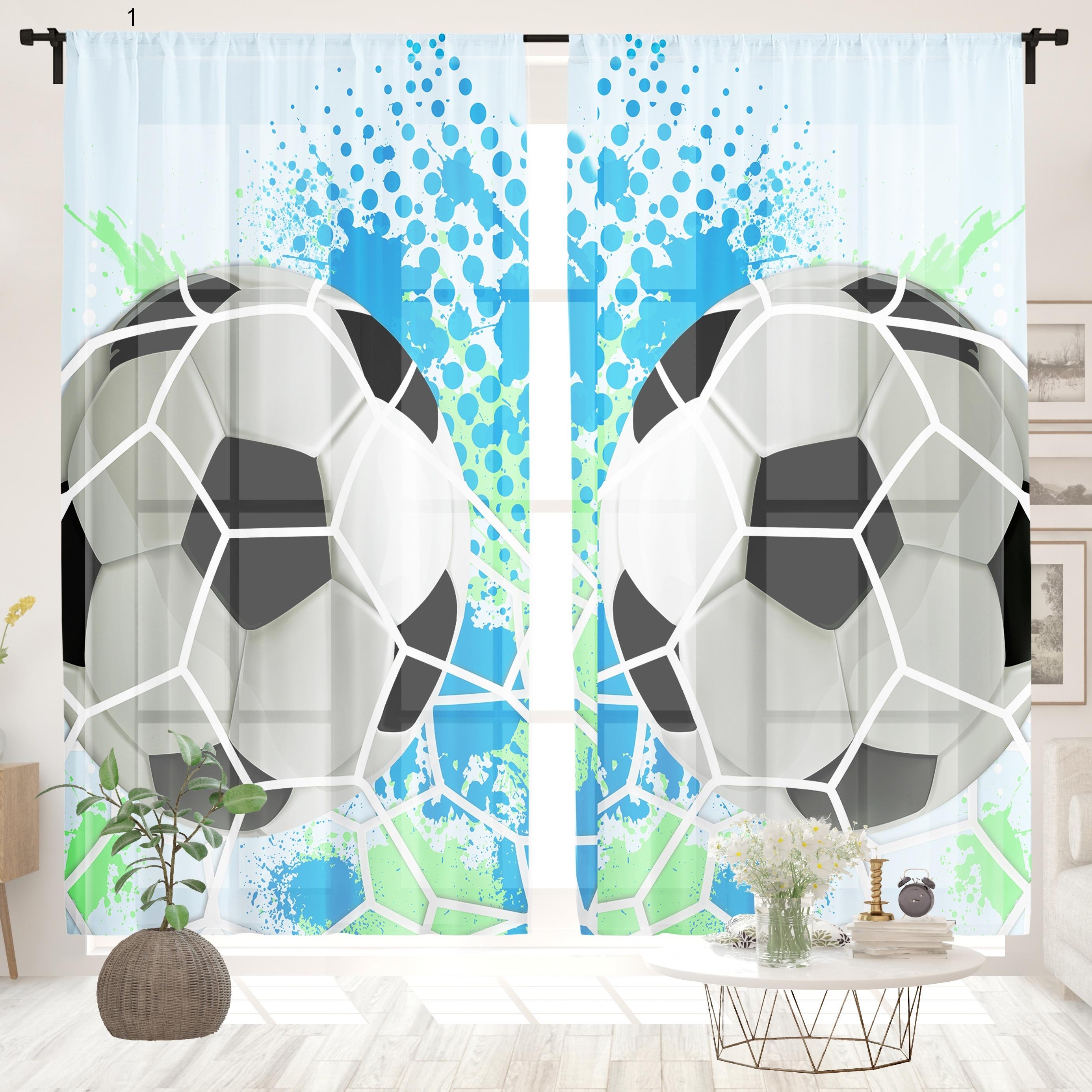 

2 шт. Полиэстеровая оконная занавеска для футбольного клуба, карман для штанги, спортивное место, занавеска для спальни, украшение для стены, гостиная, дом 2x60Wx50H(CM)&Grommet Top