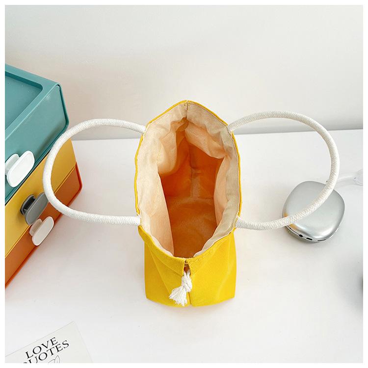 Drawstring Canvas Bucket Bag for Women, Small Corduroy Tote Pouch, Portable Makeup Bag, Snack Purse, Daily Handheld Bag CLE