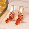 Crystal Red Zircon Stone Leaf Hoop Earrings For Women Vintage Gold Color Wedding Jewelry