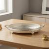 Mirrored Tray with Handles Openwork Decorative Cutout Rim SilverColored Metal Serving Platter