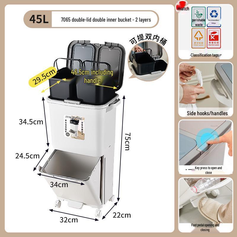 JEKO Elevated Kitchen Trash Can with Lid, Push-to-Open, Large Capacity, Double Layer for Dry/Wet Separation