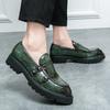 Men's 2023 Patent Leather Double Buckle Loafers with Thick Heel and Sole