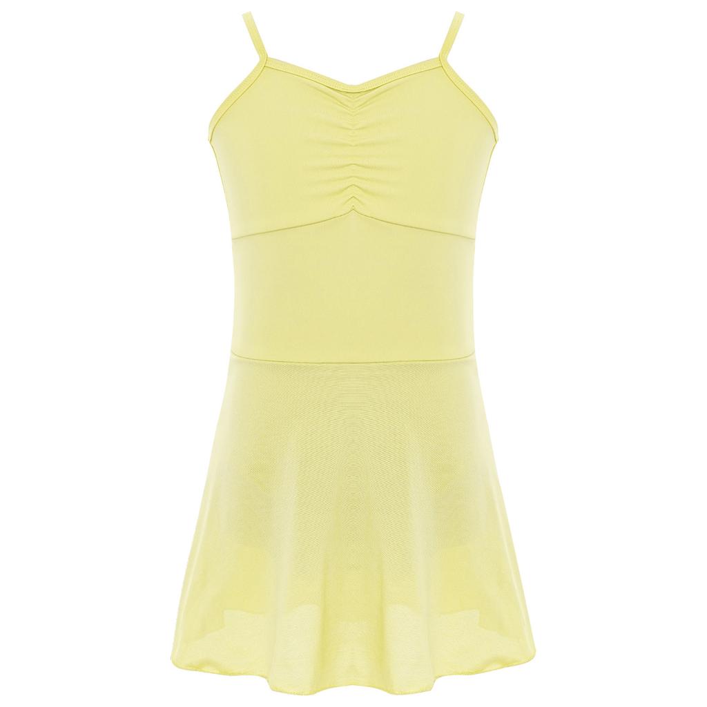 Girls Ballet Dance Dresses Front Ruched Sleeveless Backless Tulle Dress Warm-Up Practice Performance