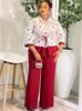Elegant Plus Size Polka Dot Two-Piece Set: Lapel Top & Wide-Leg Pants
