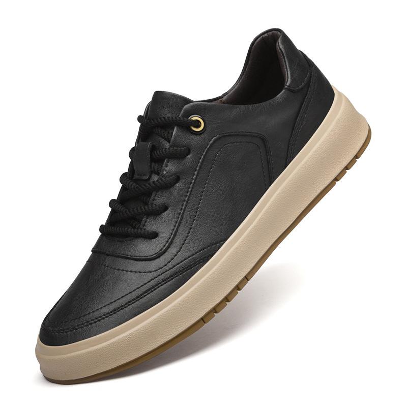 

2025 Мужские кроссовки премиум-класса из натуральной кожи: Универсальная повседневная обувь на толстой подошве из коровьей кожи 42 чёрный