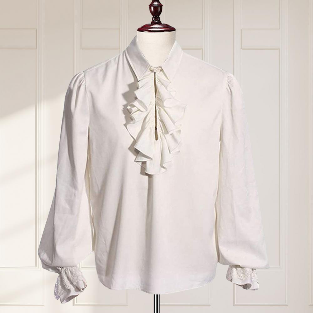 Renaissance Ruffle Design Top Renaissance Vintage Royal Style Men's Performance Shirt for Halloween Cosplay Costume with Ruffle