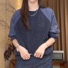 Commuting Age-reducing Hem Pleated Round-neck Shirt for Women in Spring and Autumn Casual Loose Slimming Patchwork
