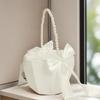 1Pc Pearl Handle Flower Basket Bow Satin White Western Rustic Bowknot Wedding Flower Basket For Floral Petals