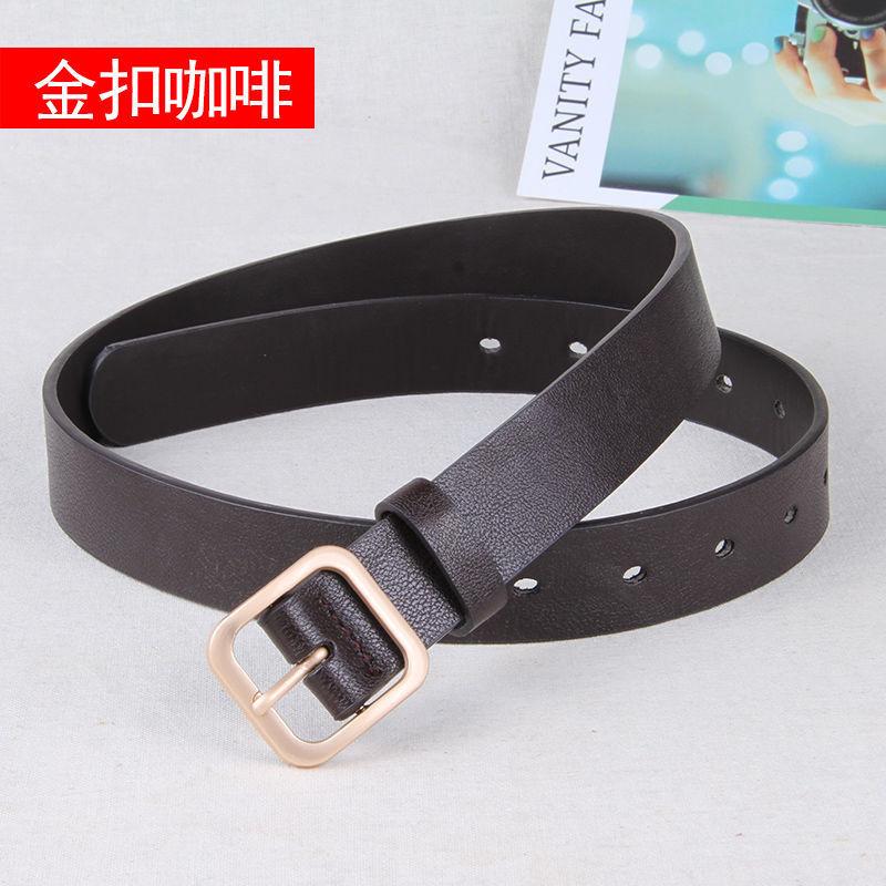 

Повседневный ремень из искусственной кожи с гладкой квадратной пряжкой для студентов и любителей моды GoldBrown
