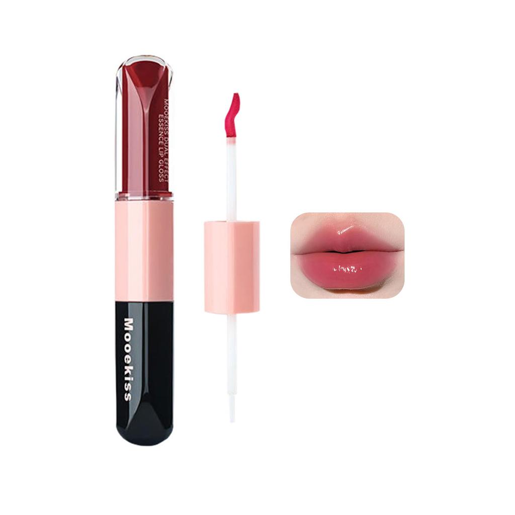 Mooekiss Double Head Lip Gloss Lip Glaze - Sheer, Highly Pigmented, Long-Lasting, Moisturizing Lipstick - Hydrating, Smudge-Proof, Easy To Carry -