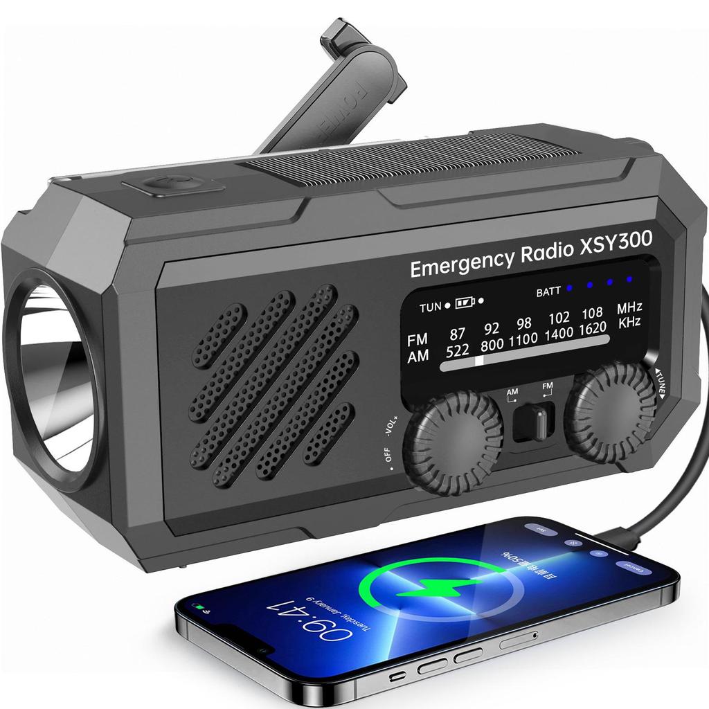 Portable Solar Hand-Crank Emergency Radio with USB Charging