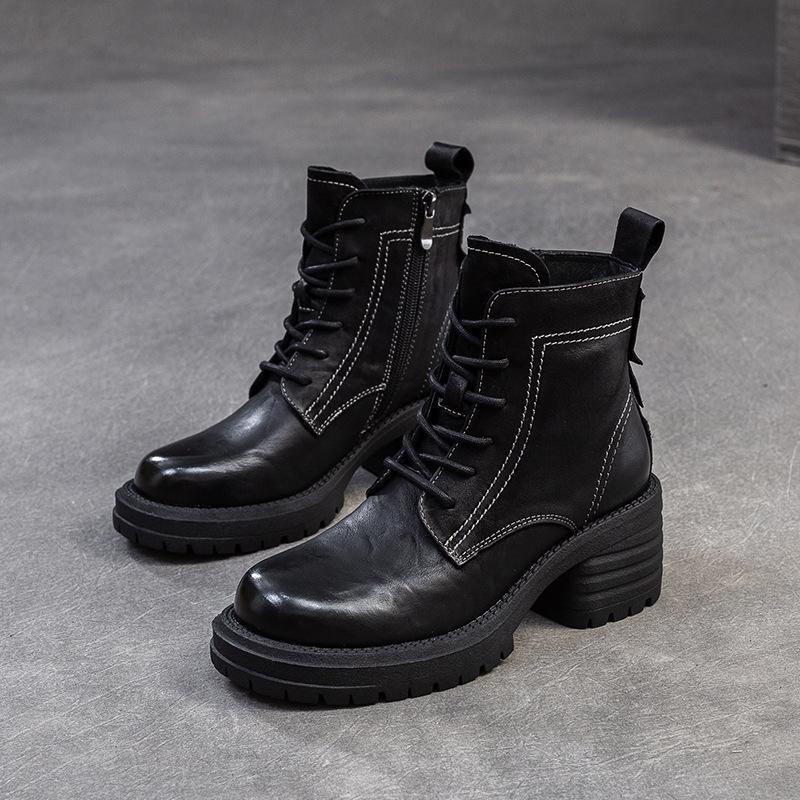 GKTINOO Pavasario Rudens Moteriški Batai Natūralios Odos Storu Kulnu Aulinukai Moterims Batai Retro Rankų Darbo Šaunūs Trumpi Batai