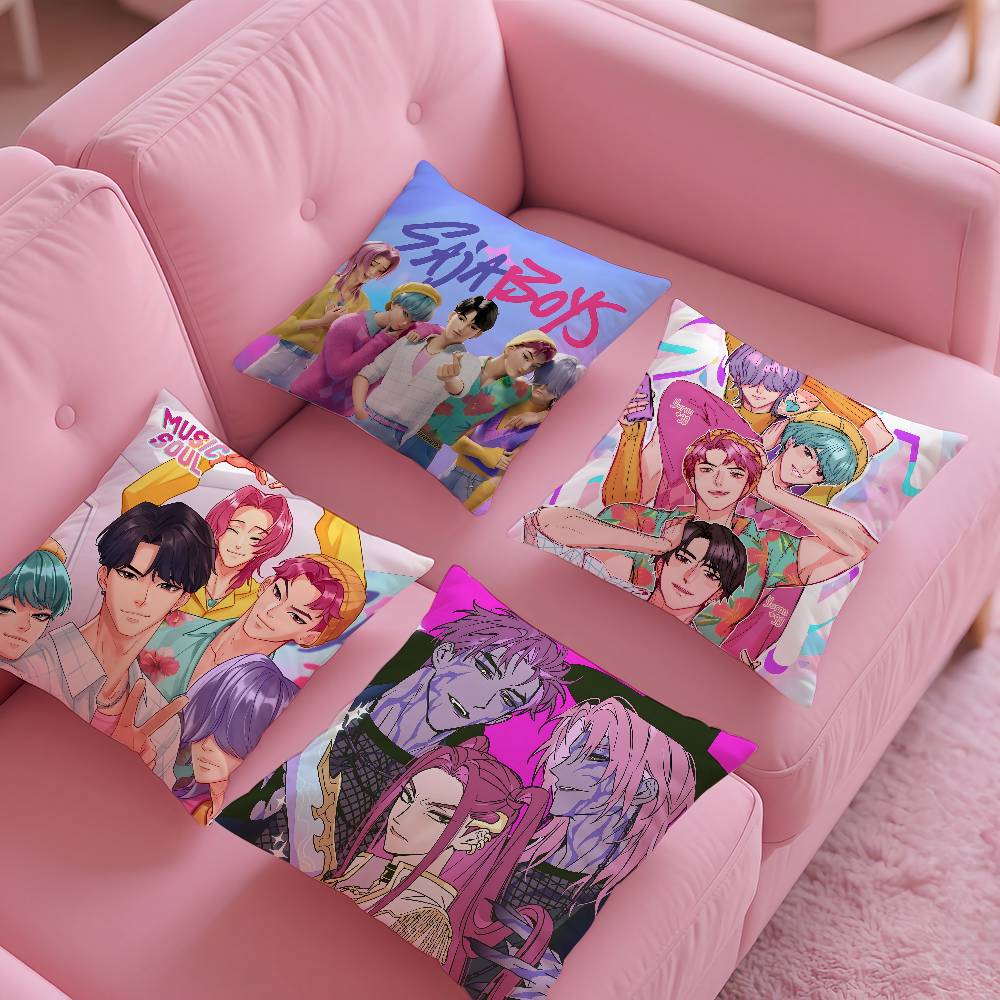 KPop S-Saja B-Boys Pillow Case Pattern Printing Pillowcase Living Room Sofa Cushion Cover Bedroom Room Decor