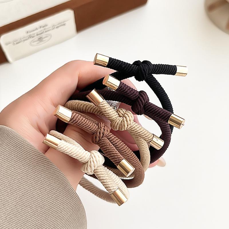 5pcs Simple High-elasticity Hair Ties with Bow, Available In Various Colors, Suitable for Daily Wear In All Seasons