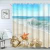 Starfish Beach Bath Shower Curtain Shells Rustic Wooden Planks Palm Trees Natural Landscape Printed Bath Curtains Bathroom Decor