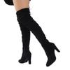 Autumn and winter new large size knee elastic boots high heel thick heel pointed solid color long suede boots