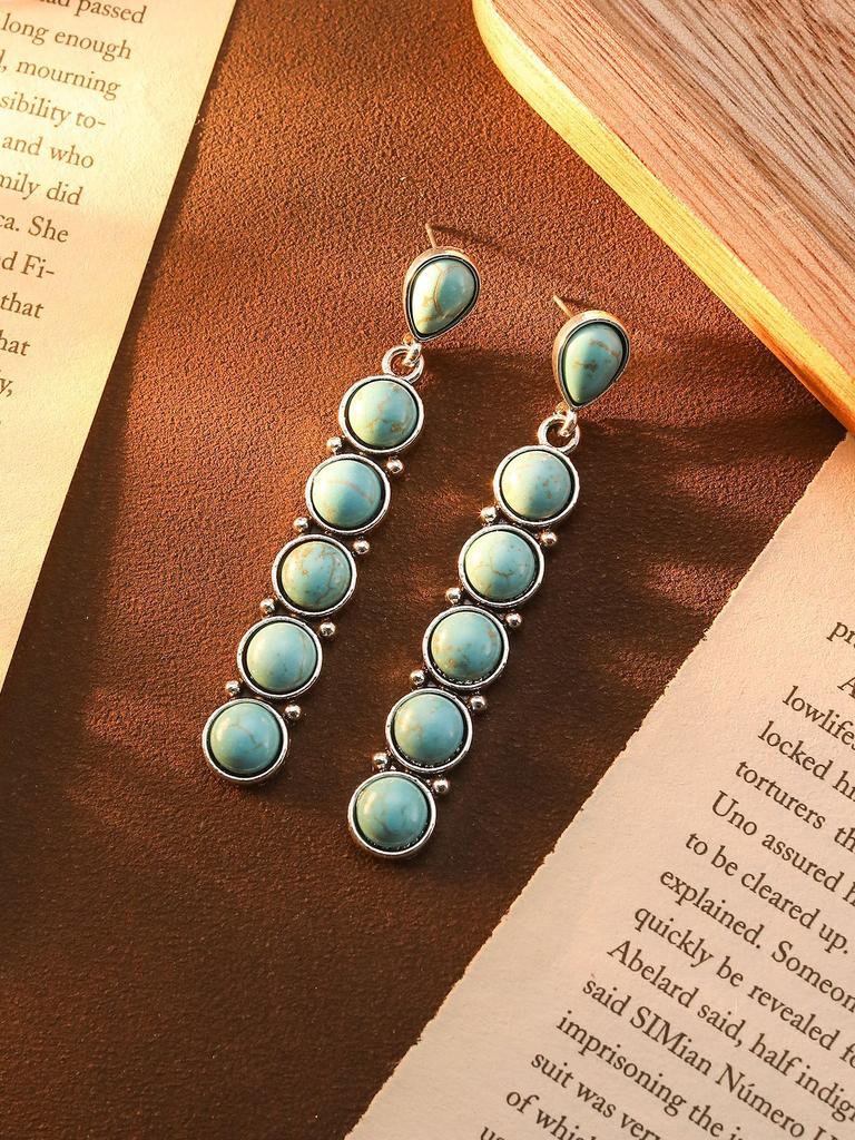 Earrings Bohemian Ethnic Style Earrings Diamond Turquoise Hollow Earrings Women'S Retro Versatile Earrings