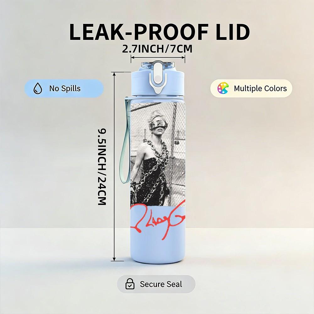 1PC Female Portrait 750ml Sports Water Bottle Leakproof Straw Lid Outdoor Office Home