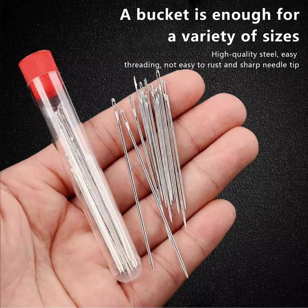 Large Eye Hand Sewing Needles Set 34/37 PCS High Carbon Steel Needles with Thread Spools for DIY Craft Elderly