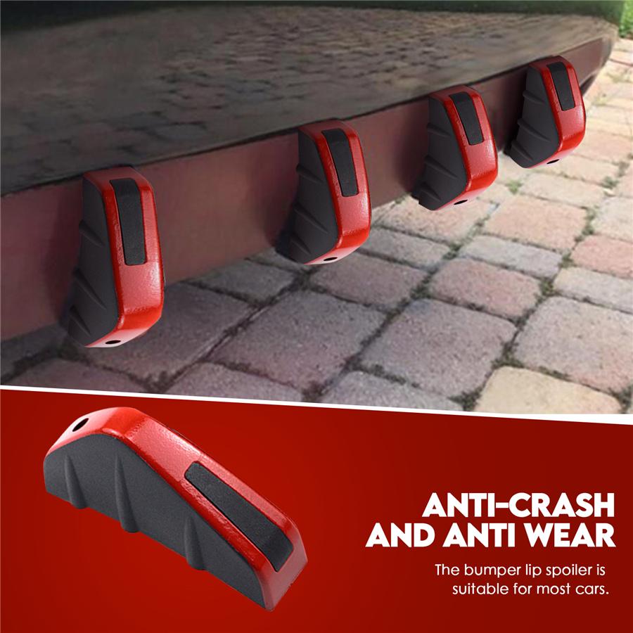 4PCS Universal PVC Rear Bumper Diffuser Body Moldings Trims Shark Fin Black Red