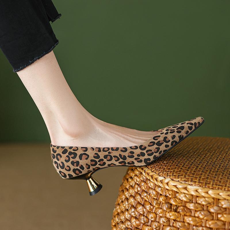 Fashion New women's spring and autumn pointed leather sheep skin sexy runway leopard print golden high heels work shoes