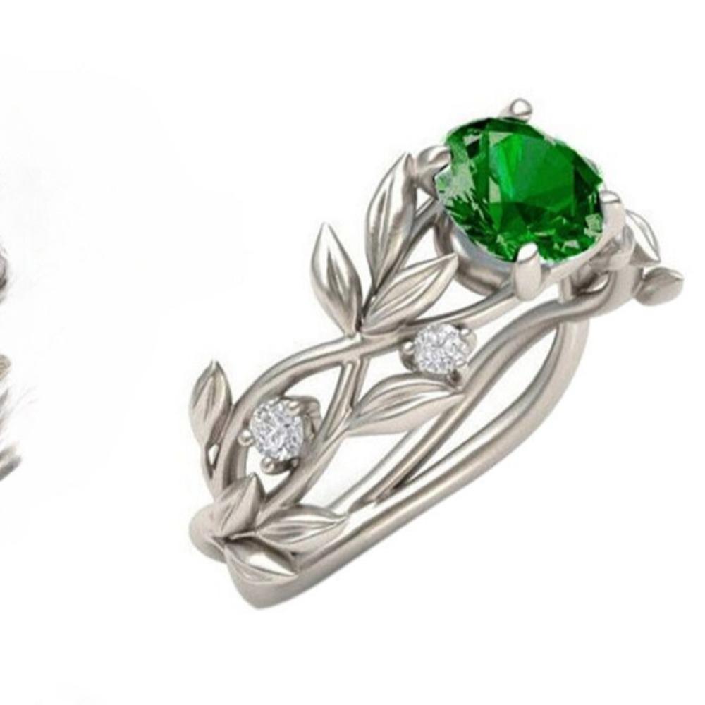 Elegant Princess Olive Leaf Engagement Ring Set with Diamond and Blue Zircon for Women
