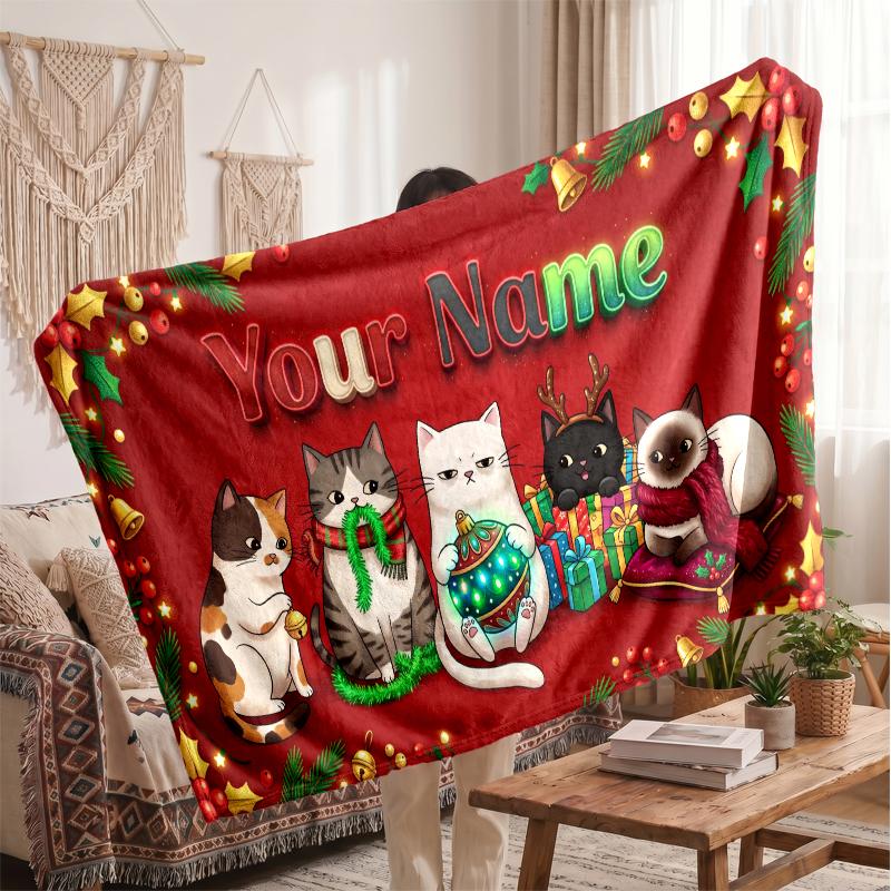 Noel Kişiye Özel İsim Baskılı Flanel Battaniye Sıcak Konfor Yatak Örtüsü Ev Dekorasyonu Tatil Hediyesi
