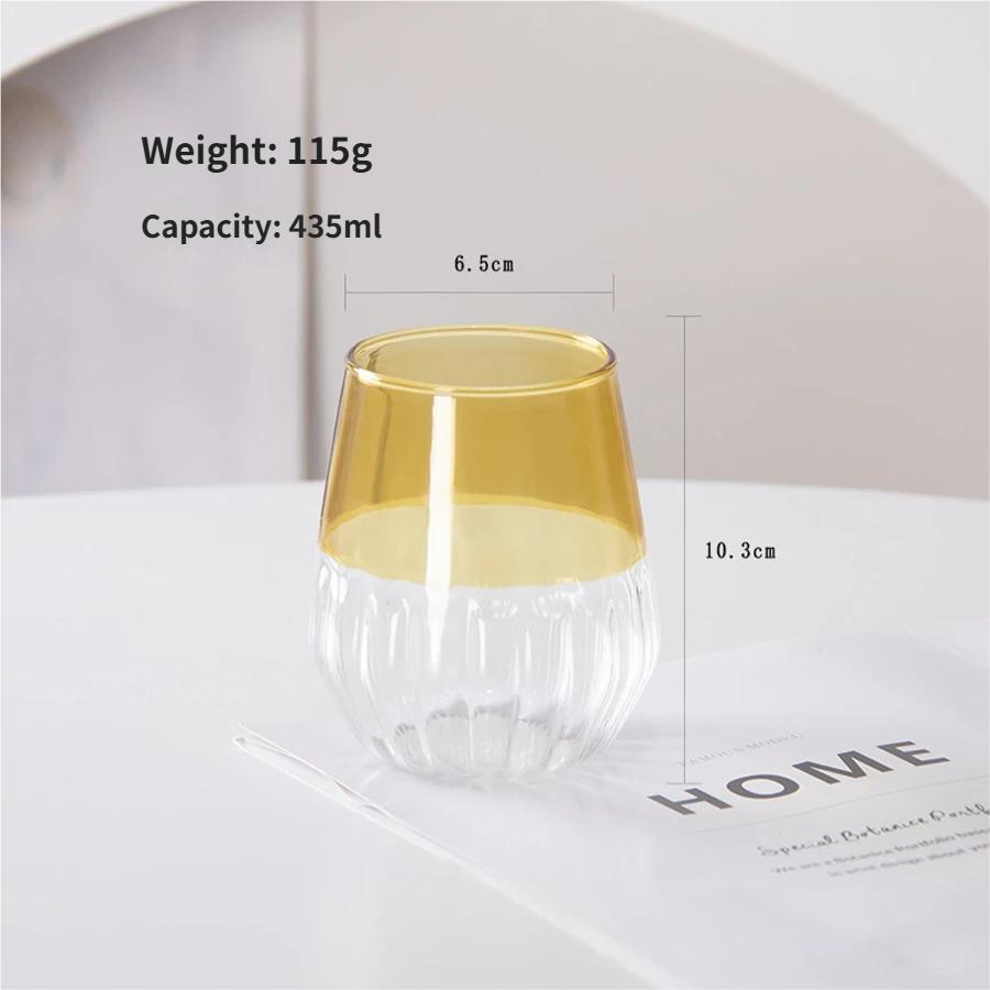 Color-blocked striped glass cup, 435ml, high-value drinking cup for home use. 1pc жёлтый