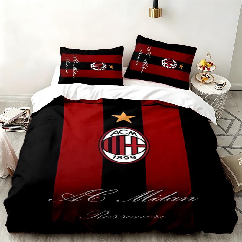 סט 3 חלקים AC Milan מושלם לשימוש בחדר שינה סט מצעים נוח כולל ציפה לשמיכה ושתי ציפיות לכריות מתנה אידיאלית ליום הולדת או לחג המולד