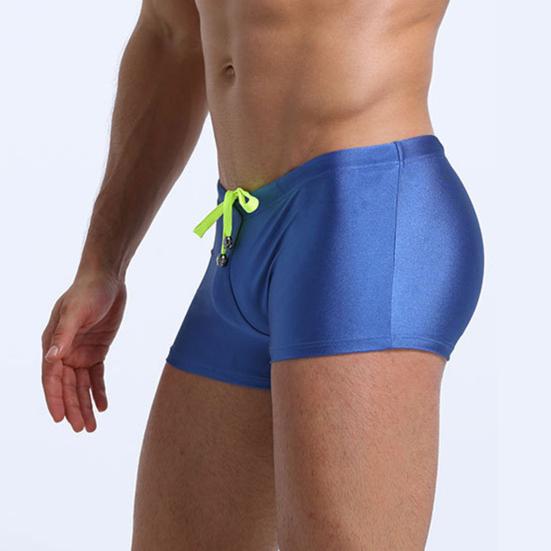 Low Rise High Elasticity 3D Cutting Swimming Trunks Men Solid Color Drawstring Swim Shorts Beachwear