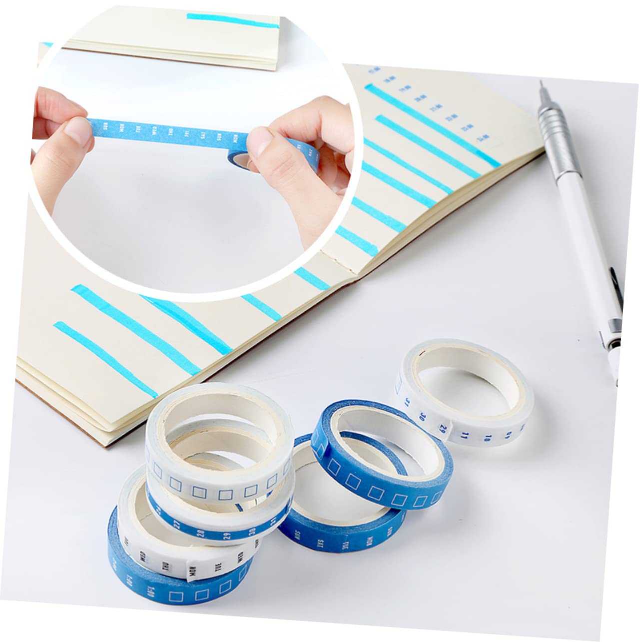 8 Rolls Calendar Washi Tape Stickers,Washi Tape Set,Scrapbooking Sticker Timeline Tape,Week Washi Tape,Adhesive Tape Decorate Set