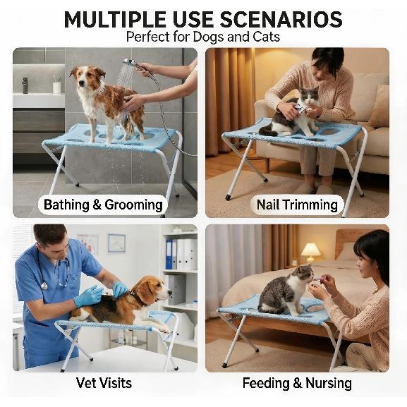 Portable Folding Pet Bath Bed, Breathable Mesh Multifunctional Grooming Shower Bracket Pet Restraint for Cat Dog Pet Accessory