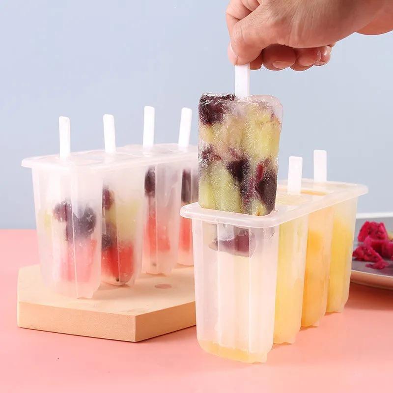 4-Piece Cute Popsicle Molds with Lids for Homemade DIY Ice Cream