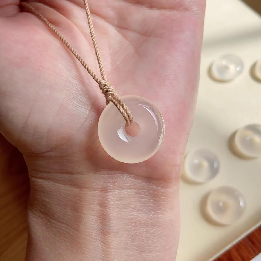 Genuine natural white chalcedony peace pendant, round and transparent, auspicious jade pendant, gift for women