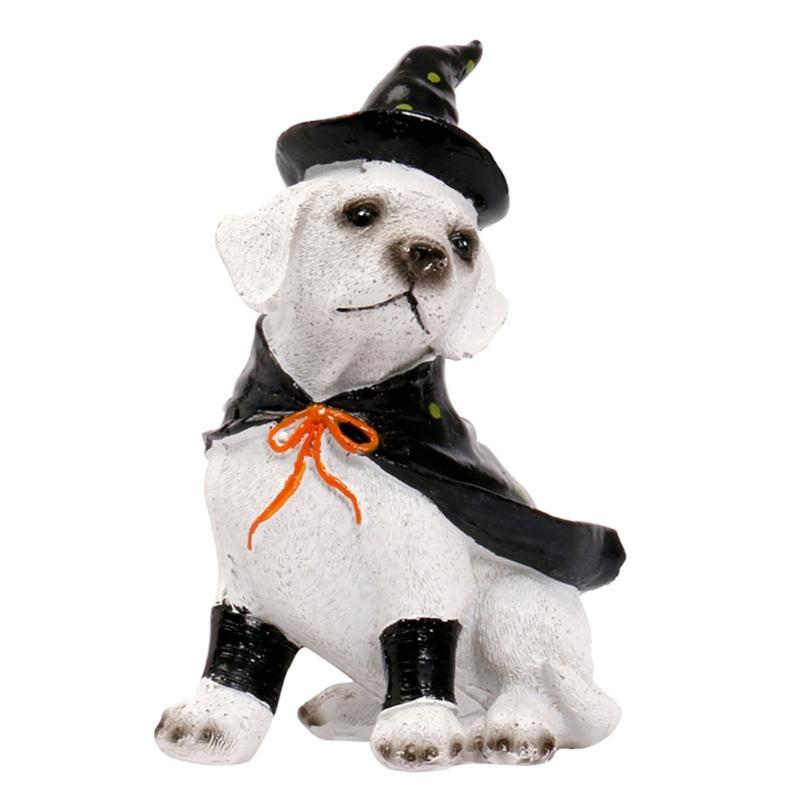 Witches/Pirate Dog Figurines Resin Sitting Dog Statue Animal Sculptures Garden Decors Halloween Decorations for Porch