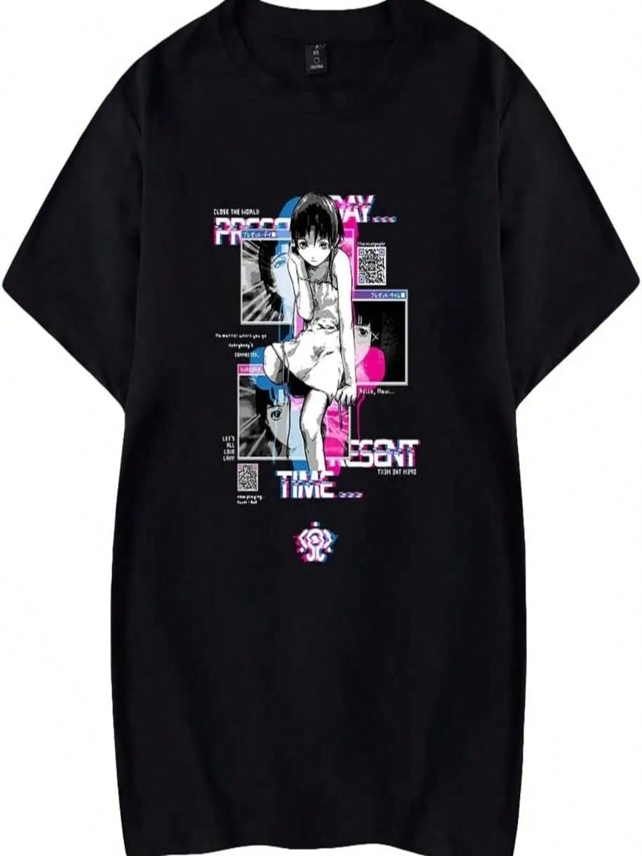 Serial Experiments Lain Merch Anime Print T-Shirt Women Men Fashion Summer Casual Print Short Sleeve Streetwear S разноцветный