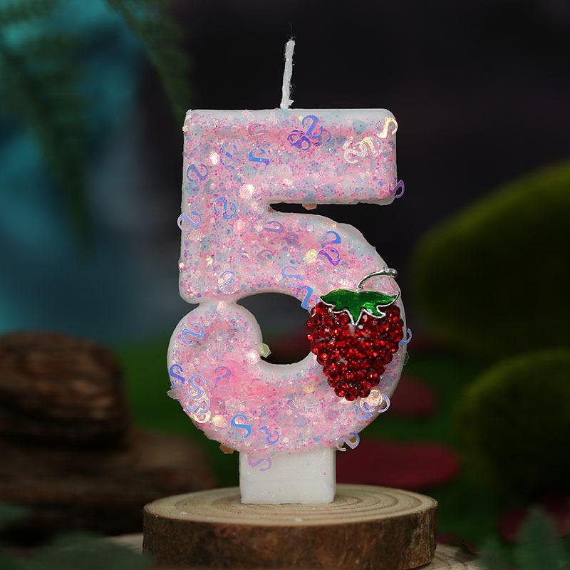 Original Birthday Number Candles Sparkling Strawberry Candle 2 Years for Cake Topper Decoration Pink Pure Bee Honey Candles for daily use