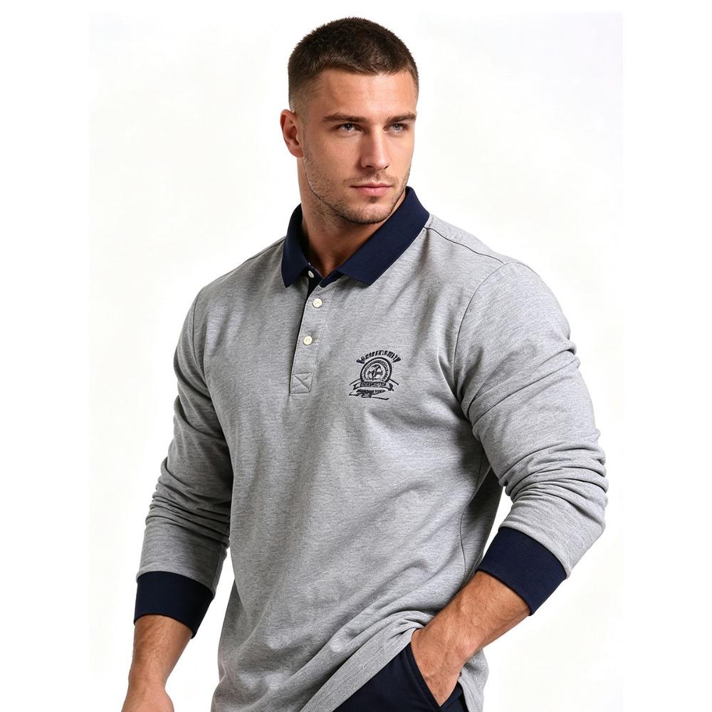 Polo da uomo primaverile Polo casual in cotone da uomo Polo a maniche lunghe T-shirt oversize