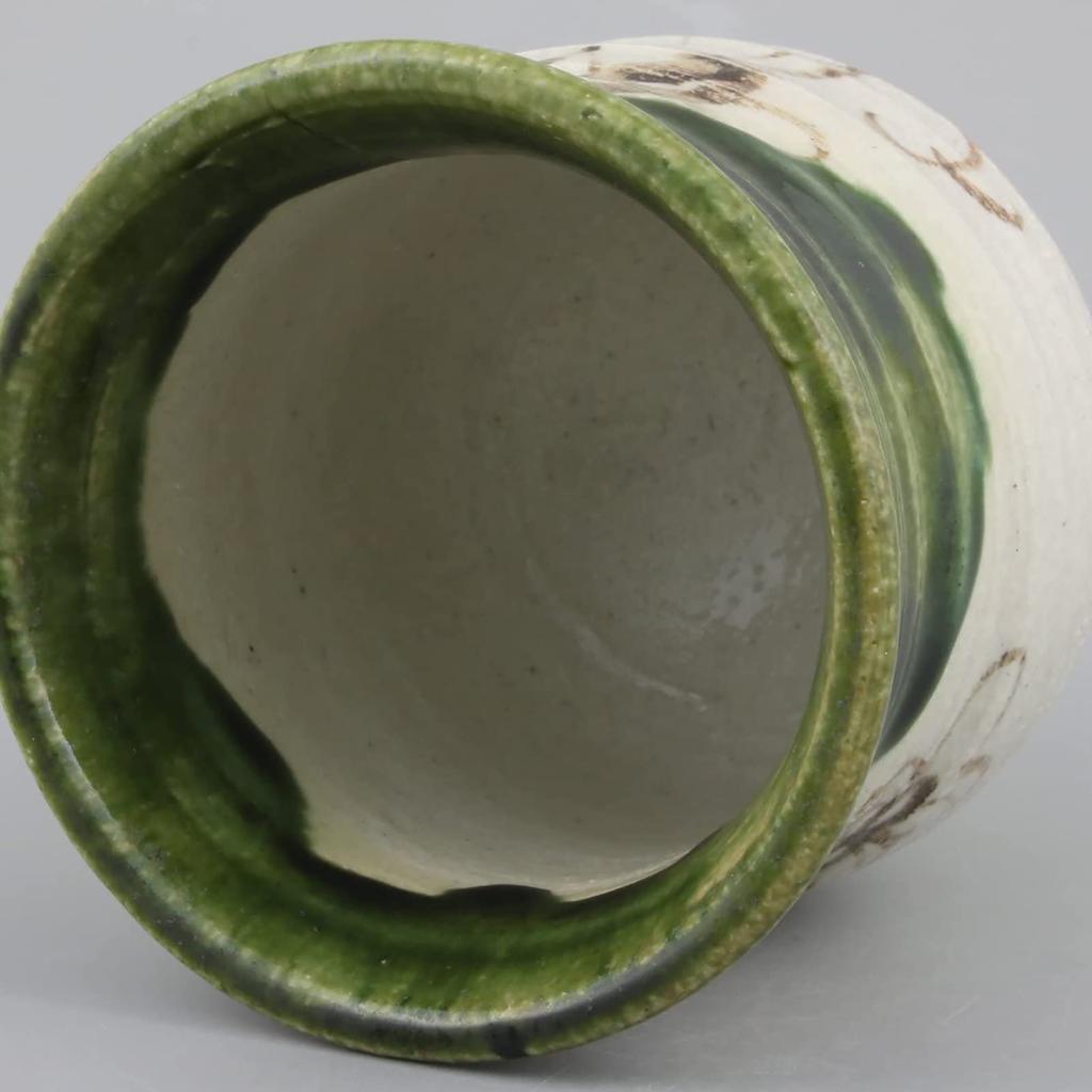 Seto ware Oribe iron painting rice bowl and teacup pair set for one made in product number "Nakajima Shiokusa" person, Japan, 004-0075p