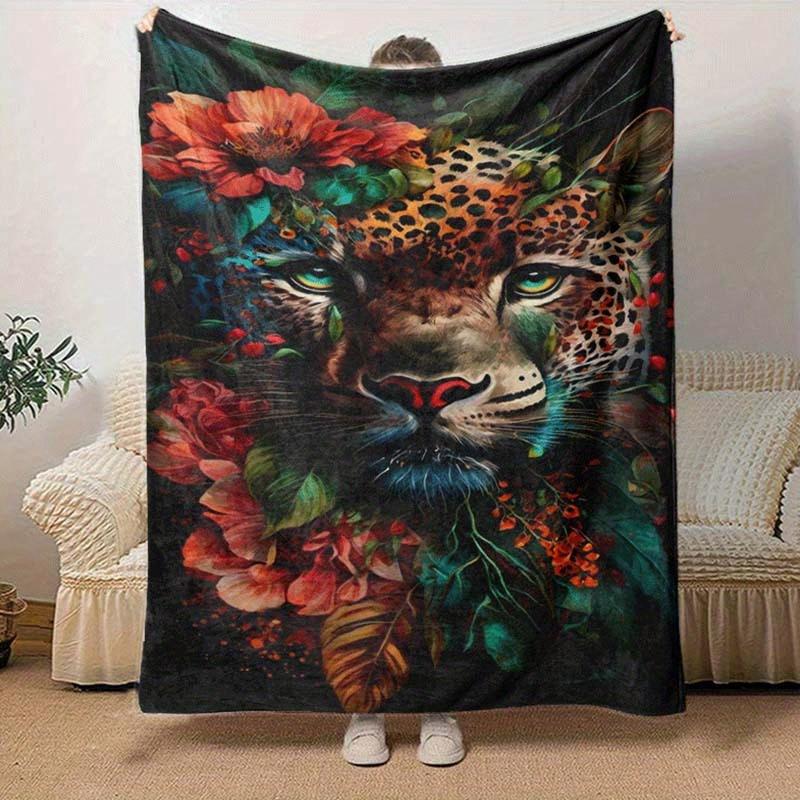 1pc Leopard Printing Lightweight Flannel Blanket, Comfortable and Warm Blanket, for Camping Sofa Bed and Couch Office, In All Seasons